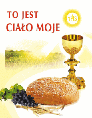 Kartka z chlebem i winogronem Boże Ciało